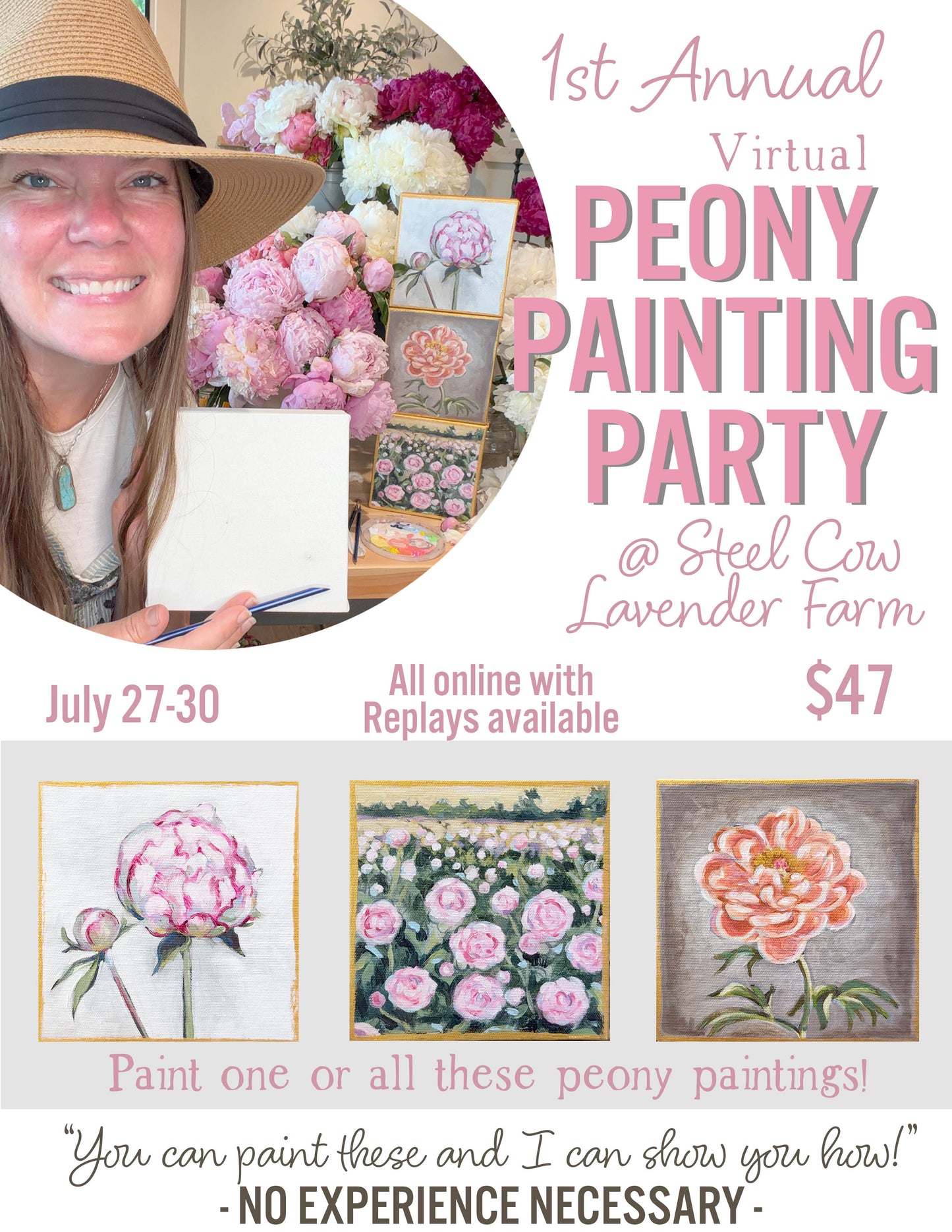 1st Annual Virtual Peony Painting Party at Steel Cow Lavender Farm